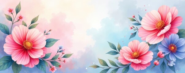 Fototapeta premium Watercolor Floral Background with Pastel Hues, floral, floral patterns