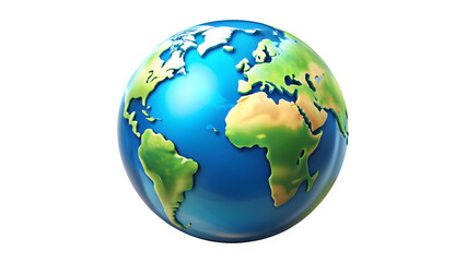 Fototapeta premium 3D Cartoon Planet Earth on White Background, Realistic Globe Icon Isolated on Transparent PNG