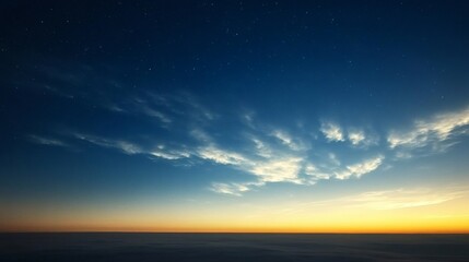 Fototapeta premium Sunset cloudscape above sea of clouds, night sky. Travel, landscape photography