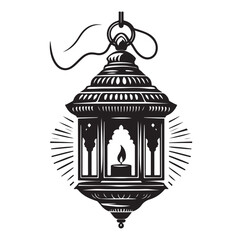 Islamic hanging lantern element silhouette vector.