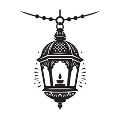Islamic hanging lantern element silhouette vector.