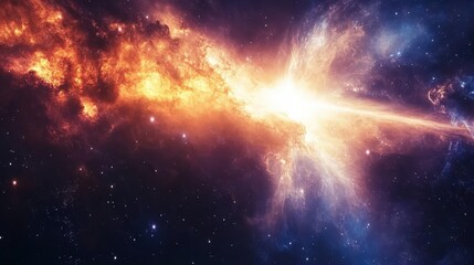 Fototapeta premium A powerful gamma-ray burst exploding in a distant galaxy, sending a brilliant flash across the cosmos