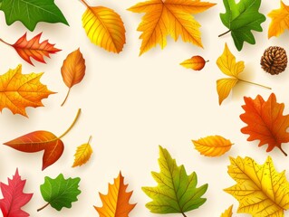 Obraz premium Autumn leaves falling nature digital illustration warm colors top-down view seasonal beauty