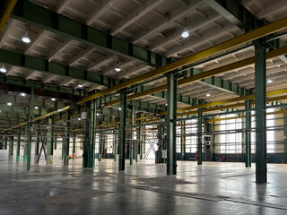 Abandoned Industrial Warehouse, Interior View. Concept of Old Buildings Restoring. Handmade Phone Photo, Backlighting, Not AI