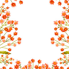 Greeting card template watercolor red field flowers set with small wildflowers. Botanical illustration. Blossom hand drawn illustration. Easter background