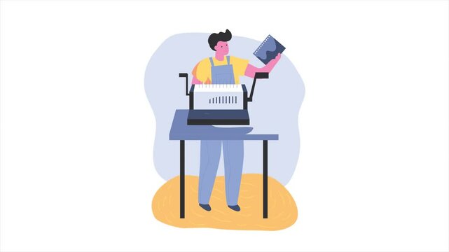 Person Operating Bindery Machine for Document Preparation in a Professional Setting