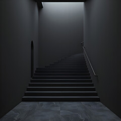 Fototapeta premium dark stairs interior, liminal place style, minimalistic view