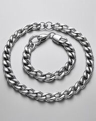 Obraz premium A mens silver chain and bracelet jewelry set in plain white background