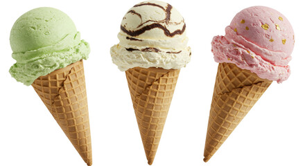 Isolated Ice Cream Cones Trio