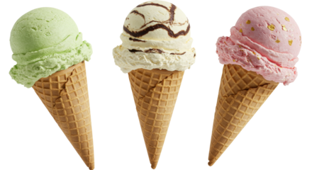 Isolated Ice Cream Cones Trio
