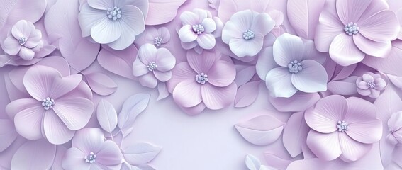 Obraz premium This delicate lavender floral design, complete with three-dimensional blossoms and leaves, is perfect for creating a serene and elegant atmosphere in spring-themed decorating