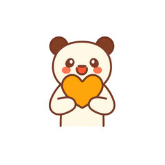 Cute cartoon panda character holding a heart, expressing love and affection, perfect for children's materials, greeting cards, or playful designs, white isolate background.