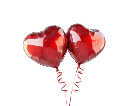 Romantic heart balloons for love celebration view isolated on transparent background, png