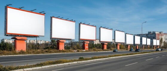 Fototapeta premium A long row of billboards are seen along a large highway