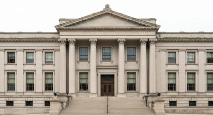 Fototapeta premium Grand Neoclassical Structure with Pillared Entrance and Elevated Stairway Facade