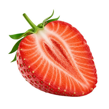 Isolated strawberry half fresh fruit red berry cut closeup isolated on a transparent background