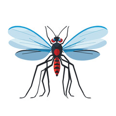 flat vector mosquito icon with long legs and transparent blue wings