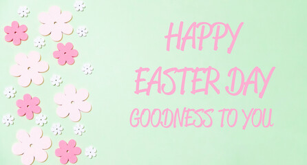 Green background with pink flowers