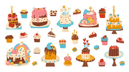 Birthday party  pastries cakes, cupcakes, desserts