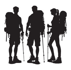 Male and female hiker set silhouette vector on White Background.