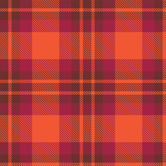 Plaid pattern seamless. Deep purple brown & Neon tomato Tartan Textile Design. 