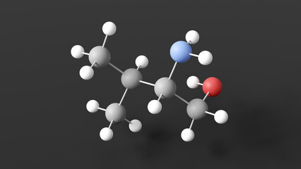 valinol molecule 3d, molecular structure, ball and stick model, structural chemical formula amino alcohol