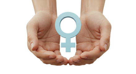 Isolated female gender symbol in hands