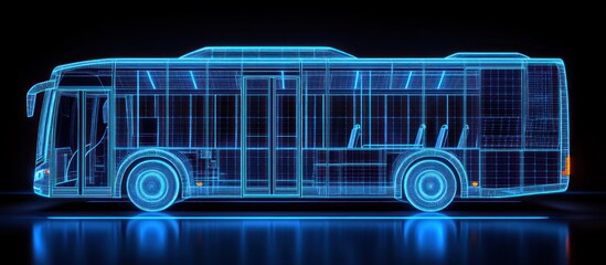 A futuristic rendered blueprint of a transit passenger bus vehicle