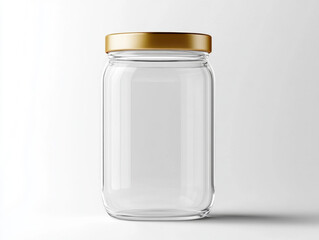 Clear glass jar with golden lid designed for storage and preservation of various items
