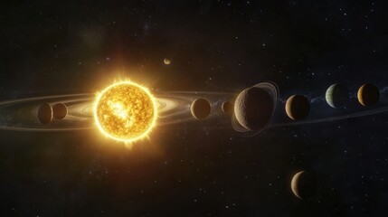 A time-lapse depiction of the planets moving through their orbits around the Sun.