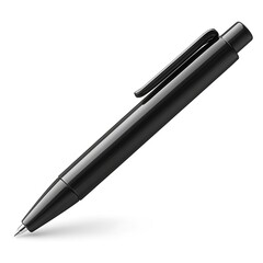 A sleek black pen displayed on a bright white background