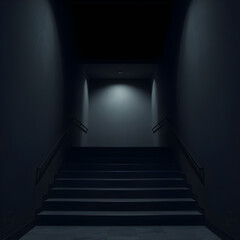 Fototapeta premium dark stairs interior, liminal place style, minimalistic view