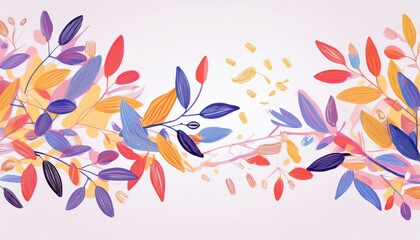 Swirls of colorful leaves and natural elements create a lively and imaginative design full of life.