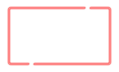 Luminous neon rectangular frame made of two pieces. Red frame on a transparent background.