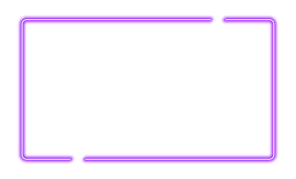 Luminous neon rectangular frame made of two pieces. Purple frame on a transparent background.