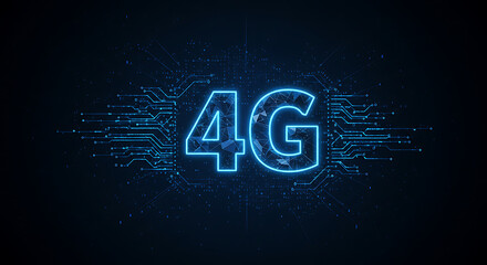 4G glowing neon sign on black