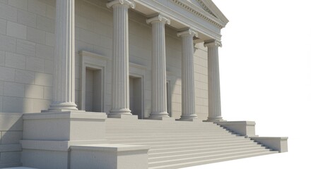 Imposing courthouse facade with elegant columns and steps against white