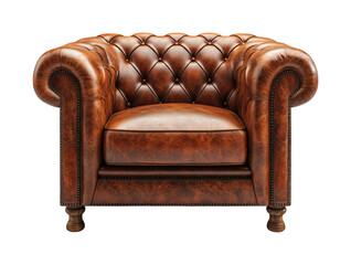 Elegant leather armchair home interior furniture cozy isolated on transparent background, png