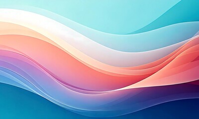 Minimal Abstract Summer Background with Flowing Pastel Waves in Coral, Blue, and Peach Gradient – Soft Light Design with Clean Space for Text Overlay or Branding