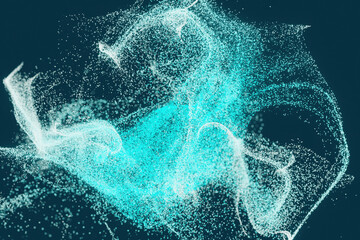 Abstract Turquoise Particle Cloud on Dark Background with Copy Space