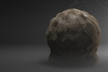 Abstract Furry Sphere on Dark Background with Copy Space