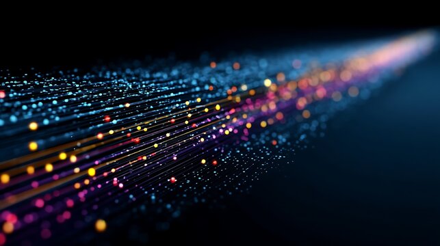 A captivating digital visualization of data transmission, showcasing dynamic light trails against a dark background, symbolizing the flow of information.