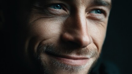 Fototapeta premium smiling depression smiling face silence concept. Close-up of a man smiling with expressive facial features.