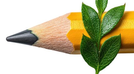 Growth Through Creativity: A fresh take on education with the juxtaposition of a classic pencil and vibrant green leaves.