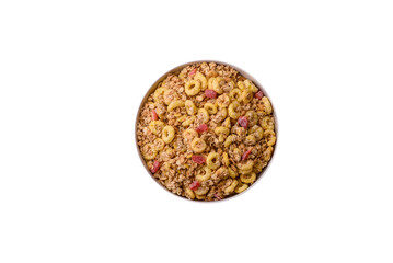 Flakes, chocolate balls and dried fruit for a hearty breakfast