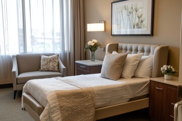 Fototapeta premium A luxurious hospital room featuring a single bed a sofa