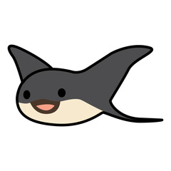 Cute ramp fish isolated on white. Vector flat illustration. Smiling stingray icon. Cartoon sea animal. 