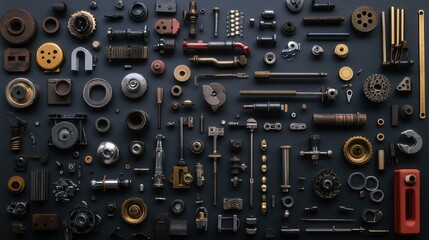 Fototapeta premium Mechanical component array showcasing industrial precision and timeless design