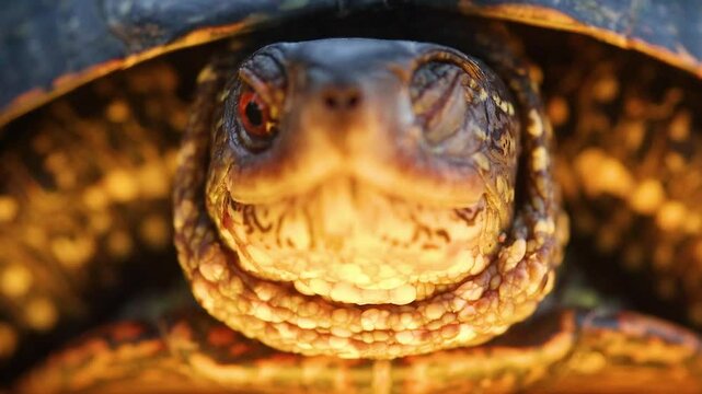 turtle emerges from shell, close-up