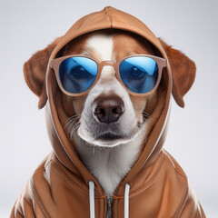 Funny Dog in Sunglasses and Hoodie